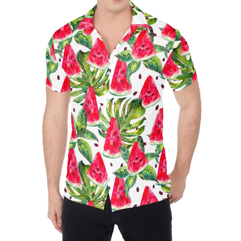 White Tropical Watermelon Pattern Print Men's Shirt