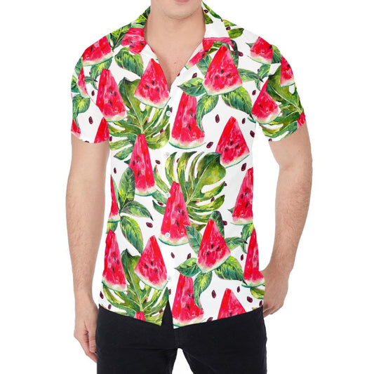 White Tropical Watermelon Pattern Print Men's Shirt