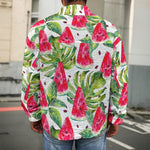 White Tropical Watermelon Pattern Print Men's Shirt Jacket
