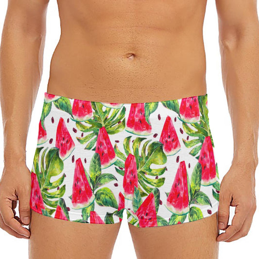White Tropical Watermelon Pattern Print Men's Short Boxer Briefs