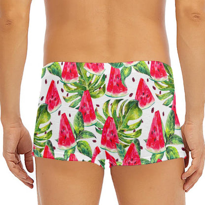 White Tropical Watermelon Pattern Print Men's Short Boxer Briefs