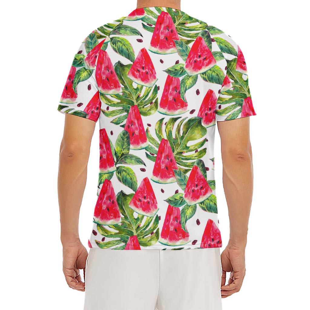 White Tropical Watermelon Pattern Print Men's Short Sleeve Rash Guard