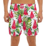 White Tropical Watermelon Pattern Print Men's Split Running Shorts