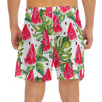 White Tropical Watermelon Pattern Print Men's Split Running Shorts