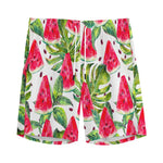 White Tropical Watermelon Pattern Print Men's Sports Shorts