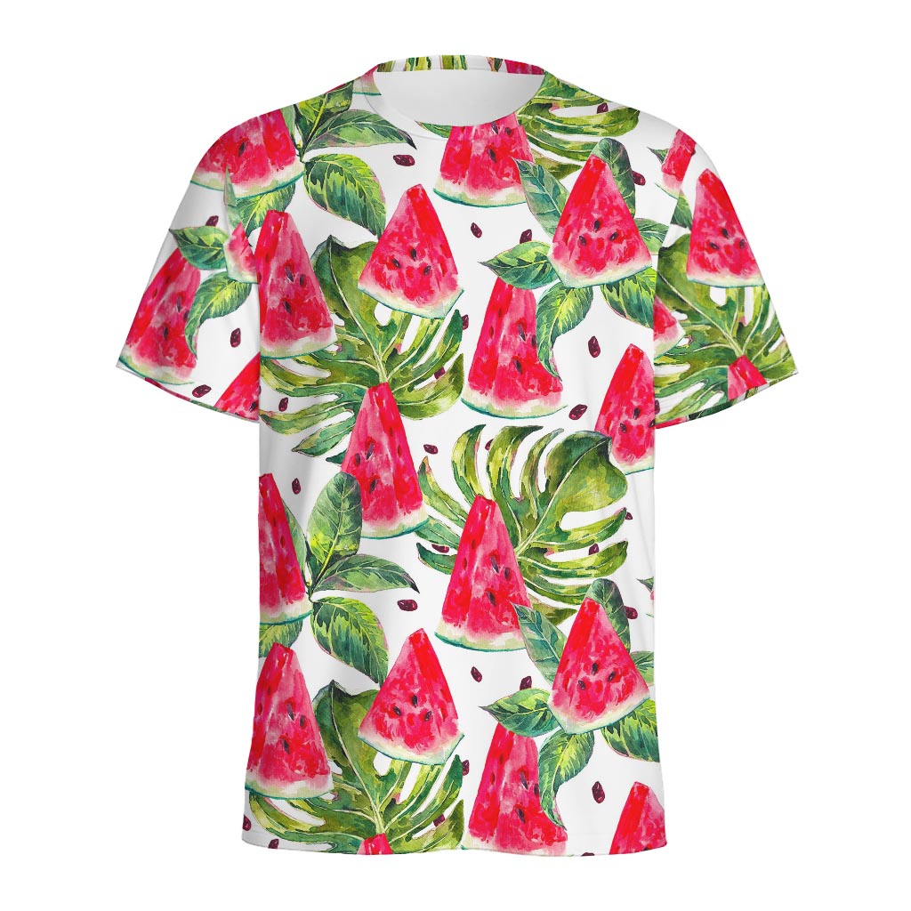 White Tropical Watermelon Pattern Print Men's Sports T-Shirt