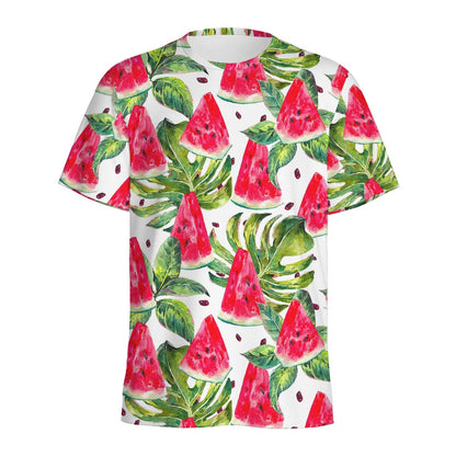 White Tropical Watermelon Pattern Print Men's Sports T-Shirt