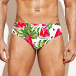 White Tropical Watermelon Pattern Print Men's Swim Briefs