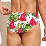 White Tropical Watermelon Pattern Print Men's Swim Briefs