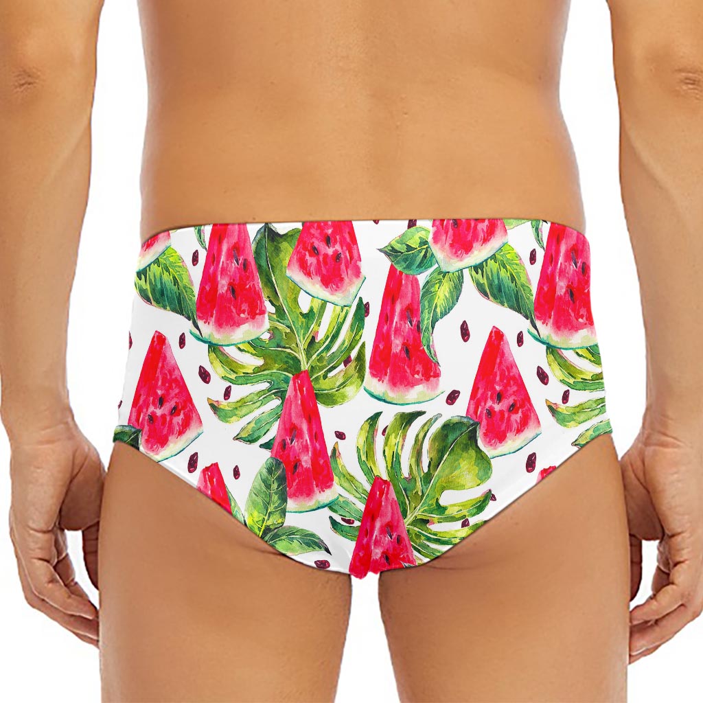 White Tropical Watermelon Pattern Print Men's Triangle Swim Briefs