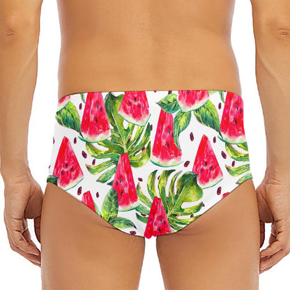 White Tropical Watermelon Pattern Print Men's Triangle Swim Briefs
