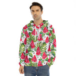 White Tropical Watermelon Pattern Print Men's Velvet Pullover Hoodie