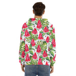 White Tropical Watermelon Pattern Print Men's Velvet Pullover Hoodie