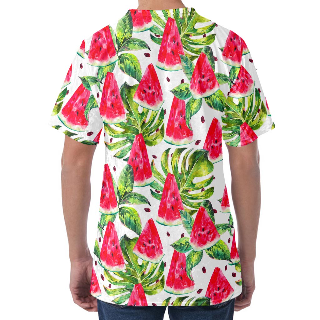 White Tropical Watermelon Pattern Print Men's Velvet T-Shirt