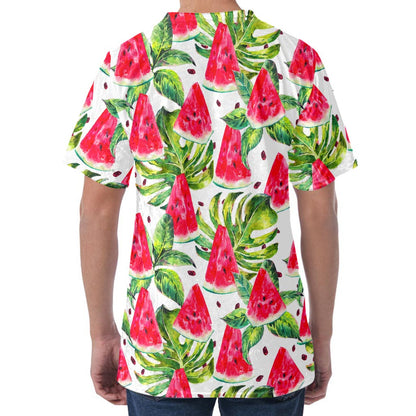 White Tropical Watermelon Pattern Print Men's Velvet T-Shirt