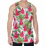 White Tropical Watermelon Pattern Print Men's Velvet Tank Top
