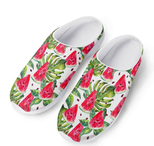 White Tropical Watermelon Pattern Print Mesh Casual Shoes
