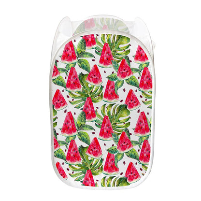 White Tropical Watermelon Pattern Print Mesh Laundry Hamper