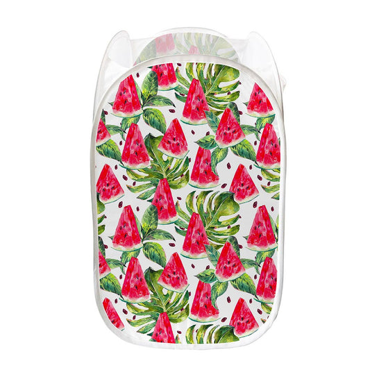 White Tropical Watermelon Pattern Print Mesh Laundry Hamper