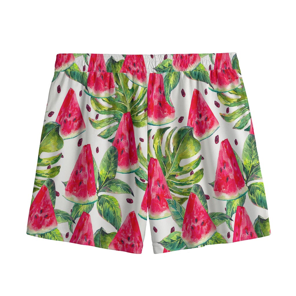 White Tropical Watermelon Pattern Print Mesh Shorts