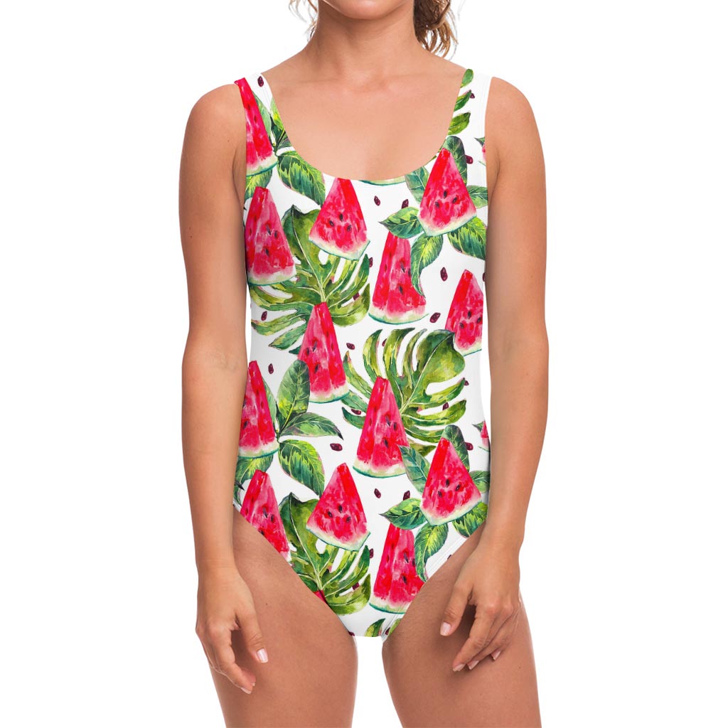 White Tropical Watermelon Pattern Print One Piece Swimsuit
