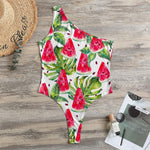White Tropical Watermelon Pattern Print One Shoulder Bodysuit