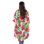 White Tropical Watermelon Pattern Print Open Front Beach Cover Up