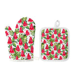 White Tropical Watermelon Pattern Print Oven Mitt And Pot Holder Set