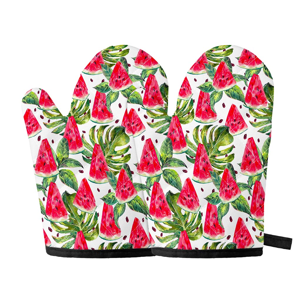 White Tropical Watermelon Pattern Print Oven Mitts