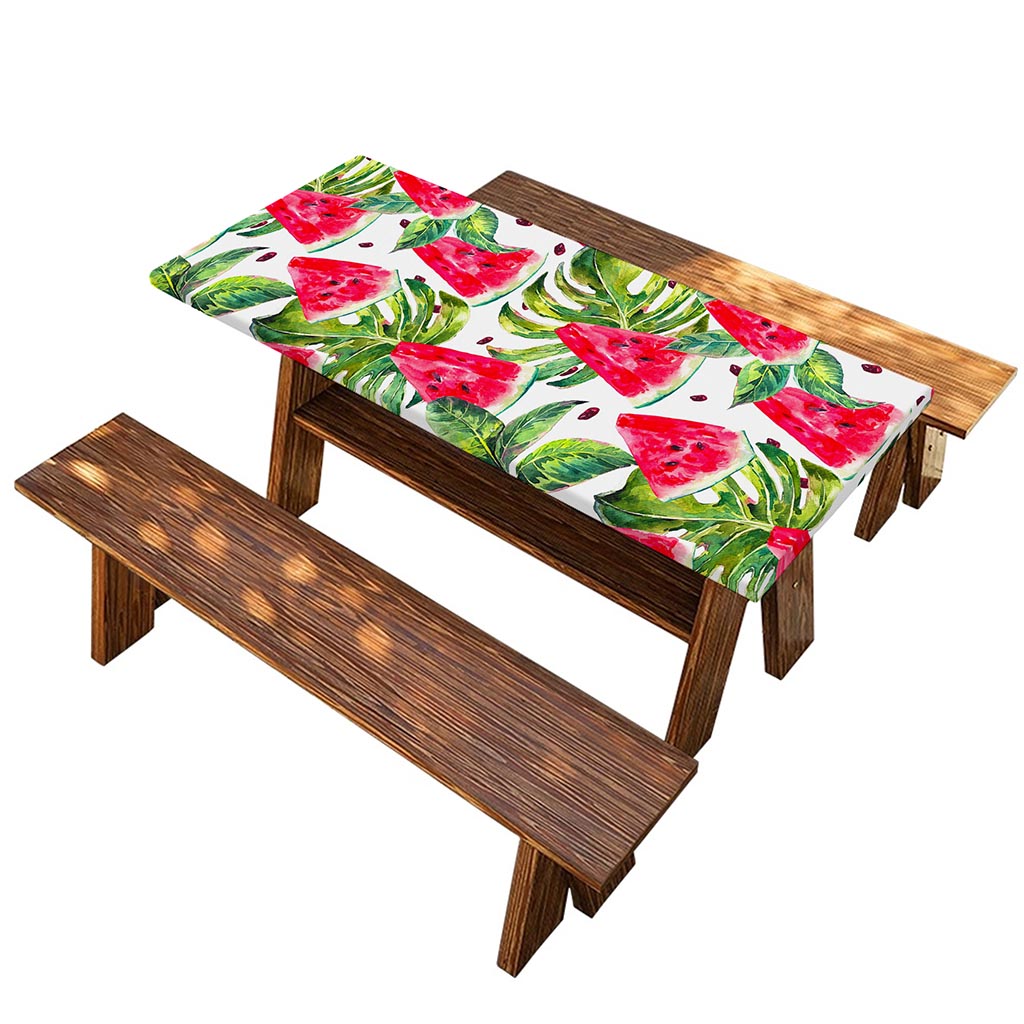 White Tropical Watermelon Pattern Print Picnic Table Cover
