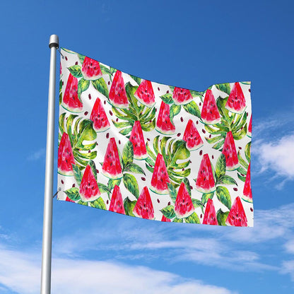White Tropical Watermelon Pattern Print Polyester Flag