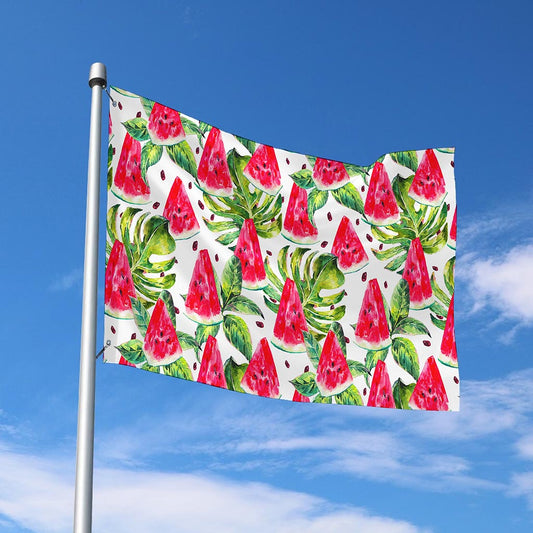 White Tropical Watermelon Pattern Print Polyester Flag