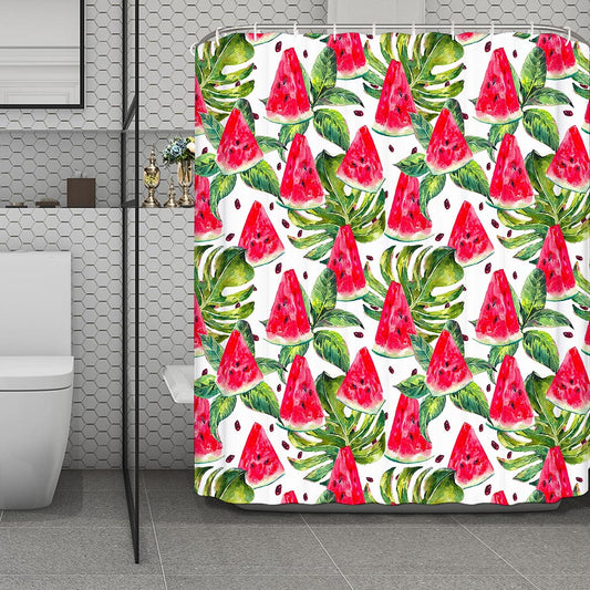 White Tropical Watermelon Pattern Print Polyester Shower Curtain