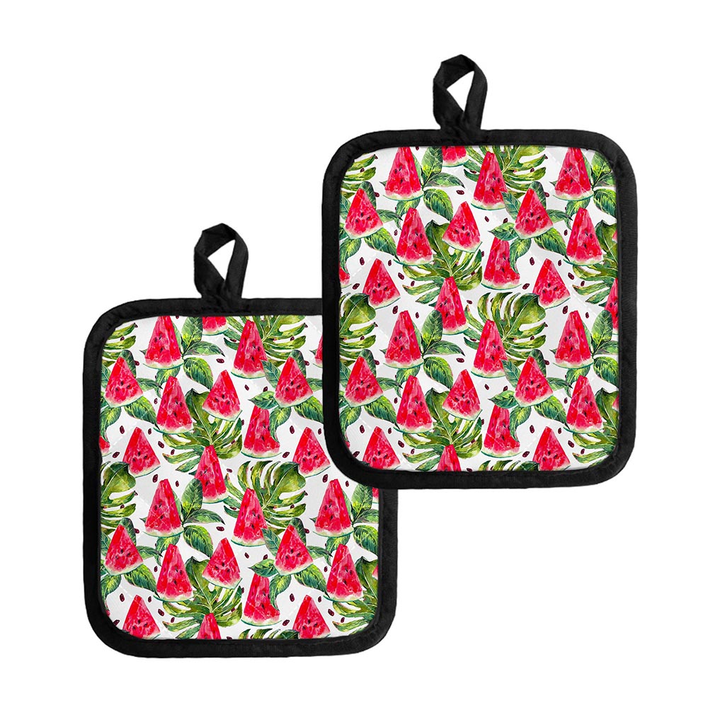 White Tropical Watermelon Pattern Print Pot Holders