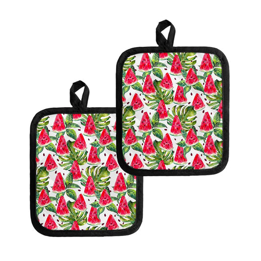 White Tropical Watermelon Pattern Print Pot Holders