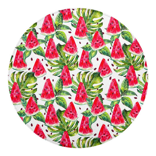 White Tropical Watermelon Pattern Print Round Blanket