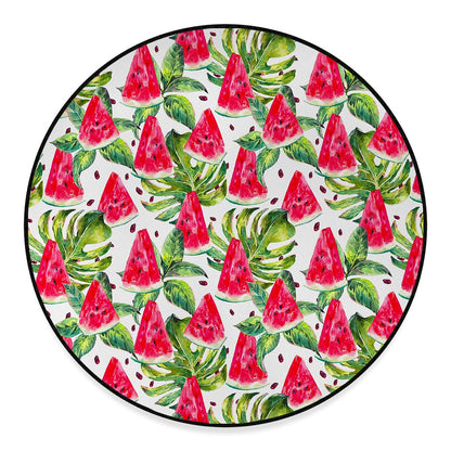 White Tropical Watermelon Pattern Print Round Floor Mat