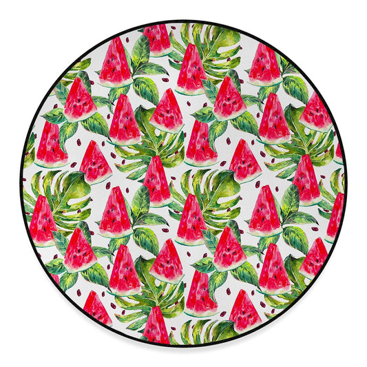 White Tropical Watermelon Pattern Print Round Floor Mat