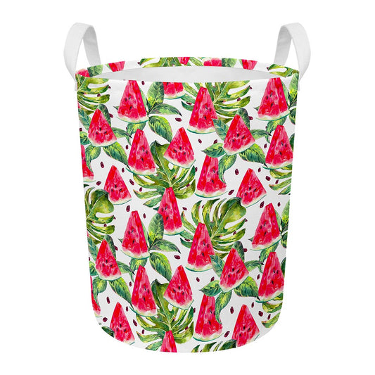 White Tropical Watermelon Pattern Print Round Laundry Basket