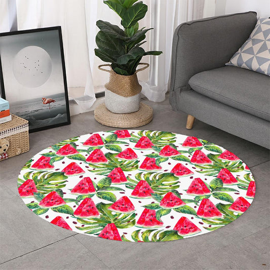 White Tropical Watermelon Pattern Print Round Rug