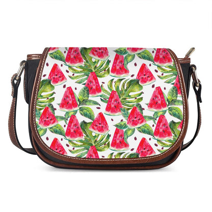 White Tropical Watermelon Pattern Print Saddle Bag