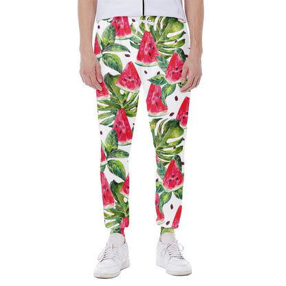 White Tropical Watermelon Pattern Print Scuba Joggers