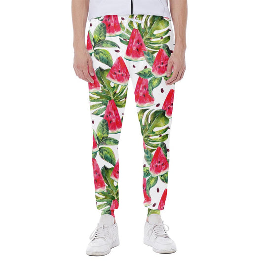 White Tropical Watermelon Pattern Print Scuba Joggers
