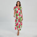 White Tropical Watermelon Pattern Print Short Sleeve Maxi Dress