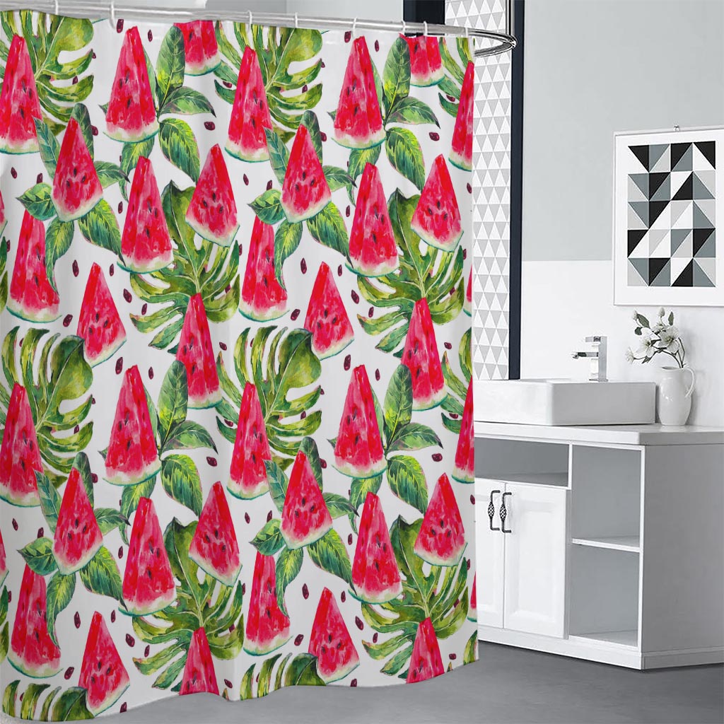 White Tropical Watermelon Pattern Print Shower Curtain