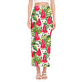 White Tropical Watermelon Pattern Print Side Slit Maxi Skirt
