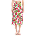 White Tropical Watermelon Pattern Print Side Slit Midi Skirt