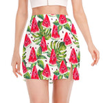 White Tropical Watermelon Pattern Print Side Slit Mini Skirt