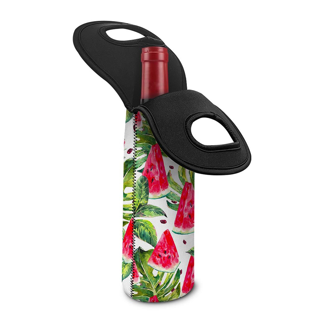 White Tropical Watermelon Pattern Print Single Neoprene Wine Tote