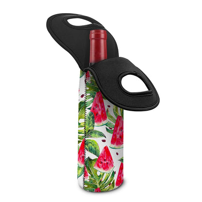 White Tropical Watermelon Pattern Print Single Neoprene Wine Tote